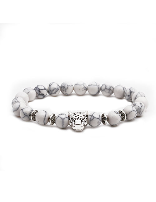 B463 White Crackle Stone Leopard Bracelet - Iris Fashion Jewelry