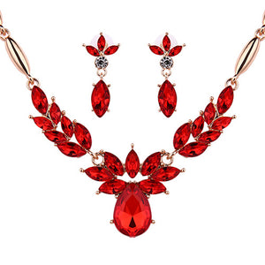 N1709 Gold Red Gemstone Necklace with FREE Earrings - Iris Fashion Jewelry