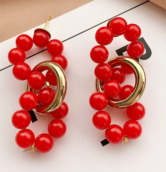 E518 Gold Red Bead Multi Circle Earrings - Iris Fashion Jewelry