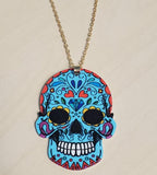 N1675 Blue Sugar Skull Acrylic Long Necklace with FREE Earrings - Iris Fashion Jewelry