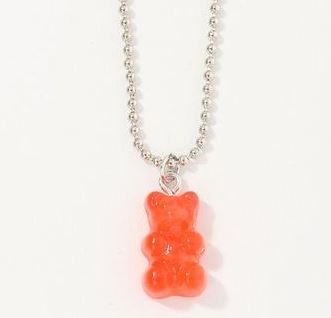 L99 Peach Pink Gummy Bear on Beaded Chain Necklace FREE Earrings - Iris Fashion Jewelry