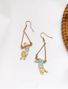 E1450 Gold Gymnastics Aerobics Dangle Earrings - Iris Fashion Jewelry