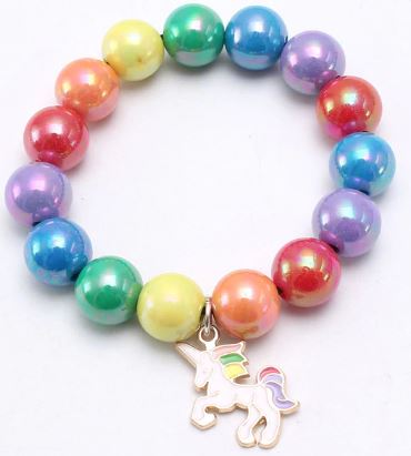 L268 Multi Color Pearlized Beads Unicorn Charm Bracelet - Iris Fashion Jewelry