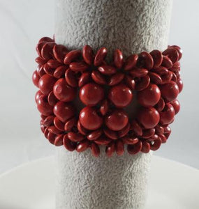 B334 Red Wooden Round and Flower Shape Bead Bracelet - Iris Fashion Jewelry