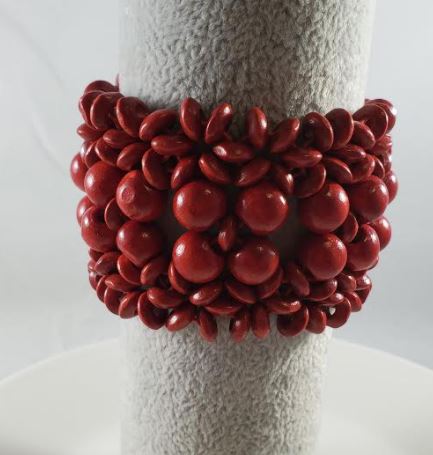 B334 Red Wooden Round and Flower Shape Bead Bracelet - Iris Fashion Jewelry