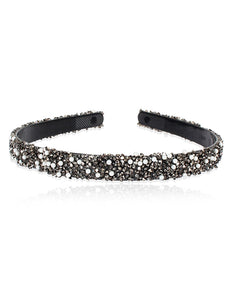 H414 Gun Metal Bead Rhinestone & Pearl Head Band - Iris Fashion Jewelry