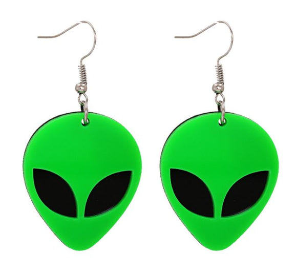 E1382 Green Acrylic Alien Head Earrings - Iris Fashion Jewelry
