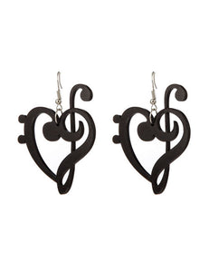 E1805 Black Acrylic Music Note Heart "Love Notes" Earrings - Iris Fashion Jewelry