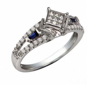 R30 Silver Diamond Shape Rhinestones Blue Gemstone Ring - Iris Fashion Jewelry