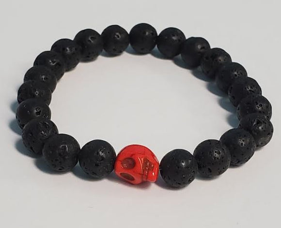 B542 Black Lava Stone Red Skull Bead Bracelet - Iris Fashion Jewelry