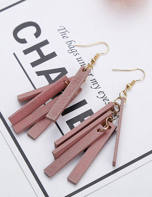 E1419 Mauve Wooden Tassel Earrings - Iris Fashion Jewelry