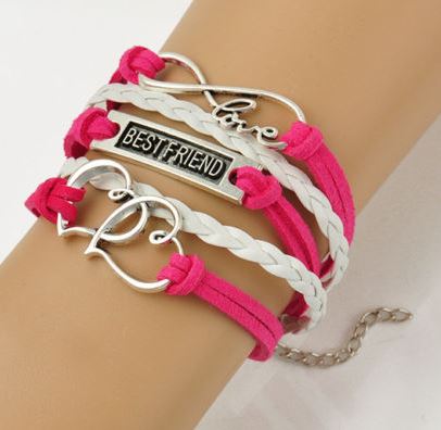 B265 Hot Pink & White Best Friend Leather Layered Bracelet - Iris Fashion Jewelry