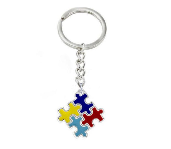 K102 Silver Autism Awareness Puzzle Piece Keychain - Iris Fashion Jewelry