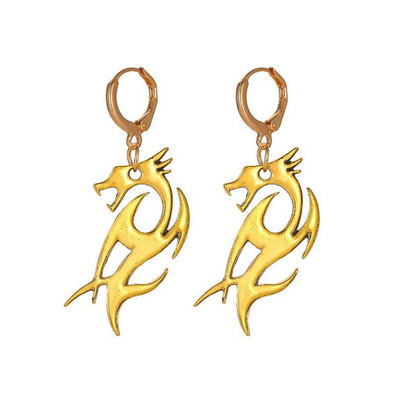 E1484 Gold Dragon Geometric Earrings - Iris Fashion Jewelry