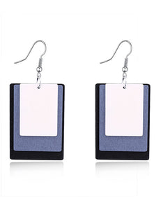 E632 White Gray Black Wooden Rectangle Earrings - Iris Fashion Jewelry