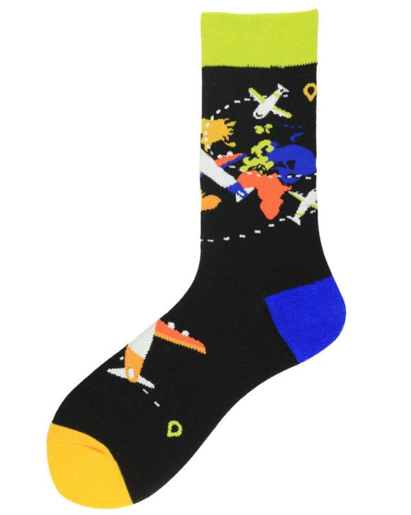 SF473 Black Colorful Airplane Socks - Iris Fashion Jewelry
