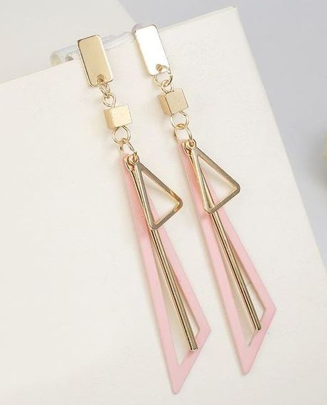E42 Gold Light Pink Hollow Triangle Earrings - Iris Fashion Jewelry