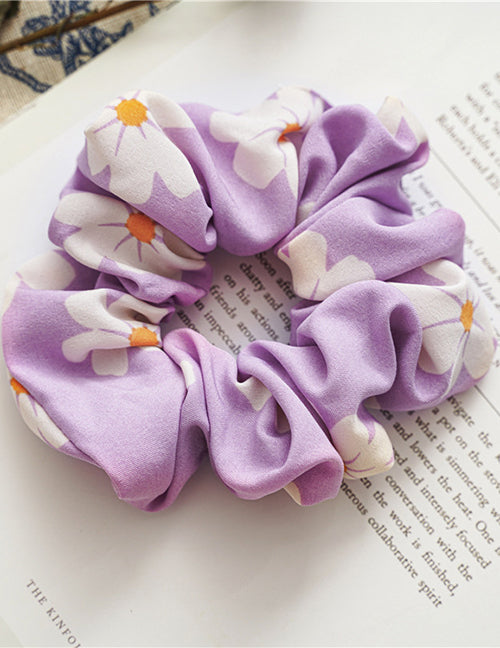 H789 Lavender Floral Hair Scrunchie - Iris Fashion Jewelry