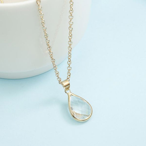 N1887 Gold Crystal Teardrop Gemstone Necklace with FREE Earrings - Iris Fashion Jewelry