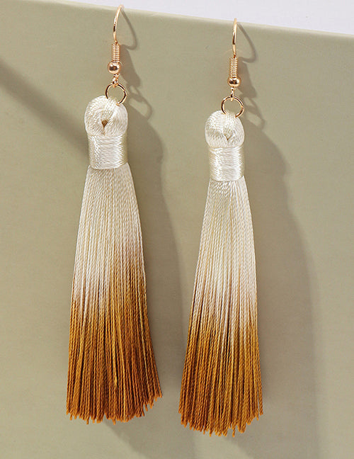 E1635 Orange & Beige Long Tassel Earrings - Iris Fashion Jewelry