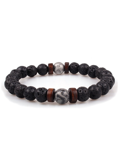 B843 Black Lava Stone Gray Crackle Bead Bracelet - Iris Fashion Jewelry