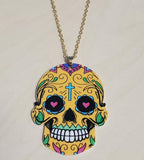 N1670 Yellow Sugar Skull Acrylic Long Necklace with FREE Earrings - Iris Fashion Jewelry