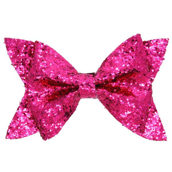 H399 Hot Pink Glitter Hair Bow - Iris Fashion Jewelry