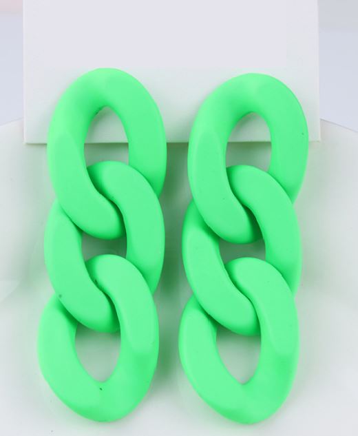 E259 Fluorescent Green Chain Link Earrings - Iris Fashion Jewelry