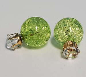 *E495 Lime Green Ice Breaker Ball & Rhinestone Earrings - Iris Fashion Jewelry