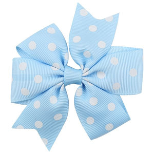 H241 Small Light Blue White Polka Dot Bow Hair Clip - Iris Fashion Jewelry