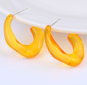 E1774 Orange Acrylic Irregular Hoop Earrings - Iris Fashion Jewelry