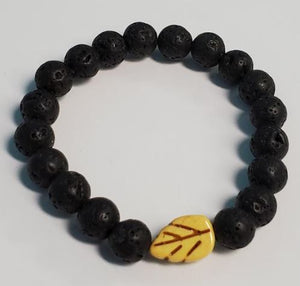 B115 Black Lava Stone Yellow Leaf Bead Bracelet - Iris Fashion Jewelry