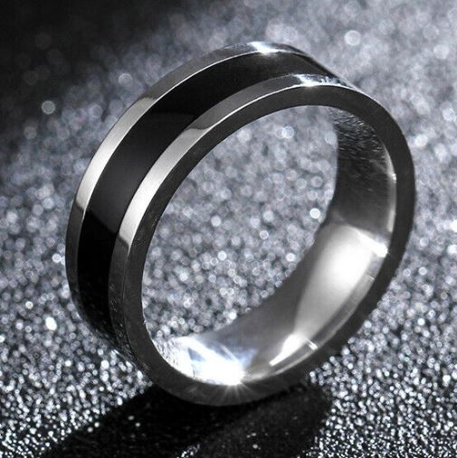 R228 Silver Black Band Ring - Iris Fashion Jewelry