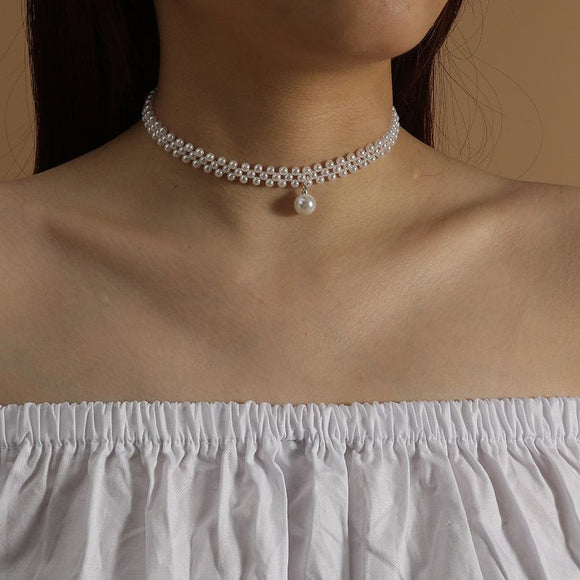 N800 White Pearl Choker Necklace FREE Earrings - Iris Fashion Jewelry