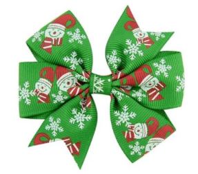 Z72 Green Snowman & Snowflakes Christmas Small Hair Bow Clip - Iris Fashion Jewelry