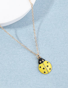N674 Gold Yellow Baked Enamel Ladybug Necklace With FREE Earrings - Iris Fashion Jewelry