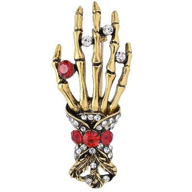 F121 Gold Skeleton Hand with Rhinestones Fashion Pin - Iris Fashion Jewelry