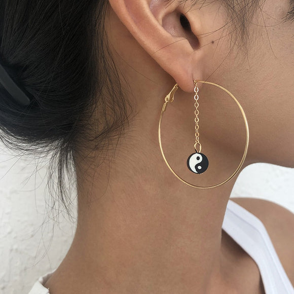 E1680 Gold Hoop Yin Yang Dangle Earrings - Iris Fashion Jewelry