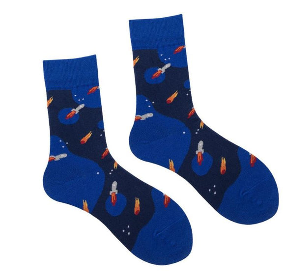 SF778 Royal Blue Rocket Ship Socks - Iris Fashion Jewelry