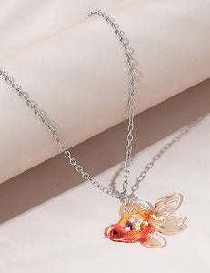 L133 Silver Confetti Star Acrylic Goldfish Necklace with FREE Earrings - Iris Fashion Jewelry