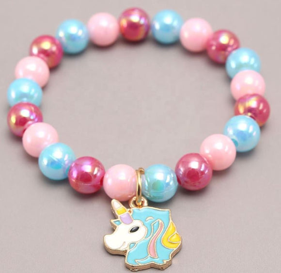 L201 Pearlized Bead Unicorn Charm Bracelet - Iris Fashion Jewelry