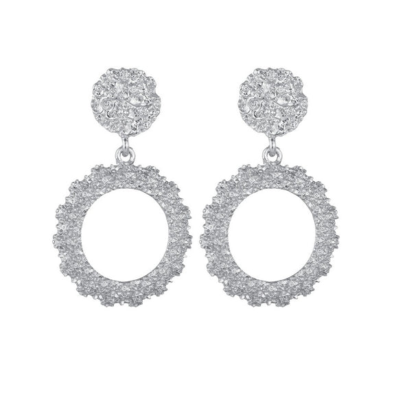 E849 Silver Textured Hoop Earrings - Iris Fashion Jewelry