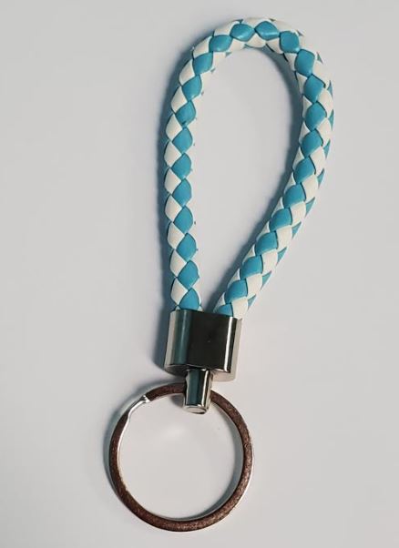 K109 Light Blue & White Leather Keychain - Iris Fashion Jewelry