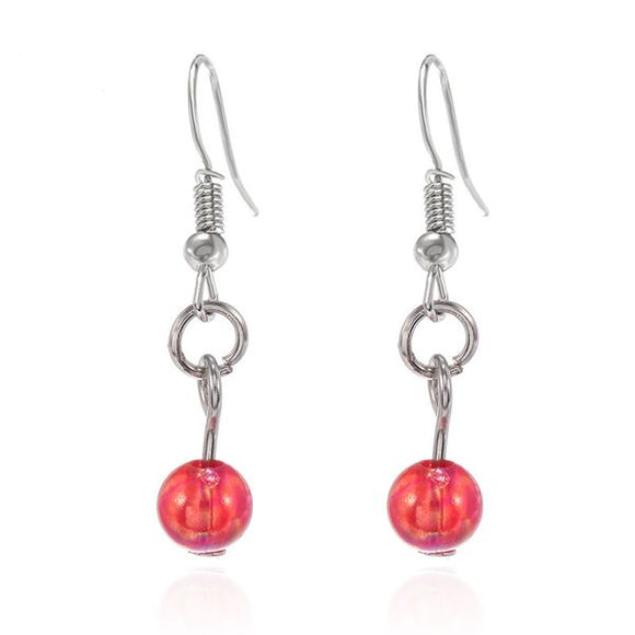 E718 Silver Iridescent Pink Bead Earrings - Iris Fashion Jewelry