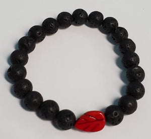 B108 Black Lava Stone Red Leaf Bead Bracelet - Iris Fashion Jewelry