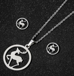 N1765 Silver Deer Stainless Steel Necklace with FREE Earrings - Iris Fashion Jewelry