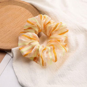 H395 Orange Yellow Pink Striped Hair Scrunchie - Iris Fashion Jewelry