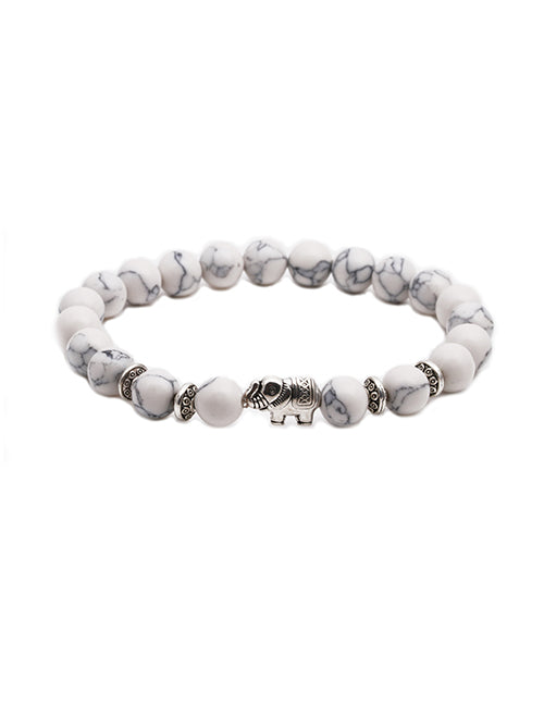 B489 White Crackle Stone Elephant Bracelet - Iris Fashion Jewelry