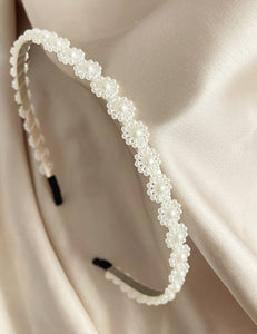 H737 Gold White Flower Pearl Hair Band - Iris Fashion Jewelry
