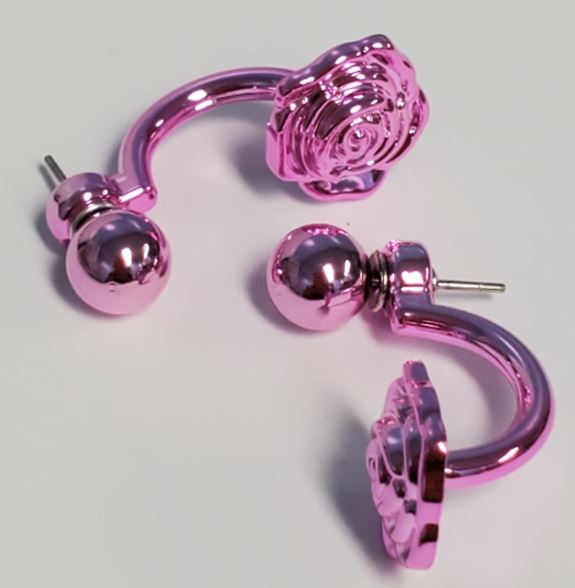 *E356 Pink Rose Peek a Boo Earrings - Iris Fashion Jewelry